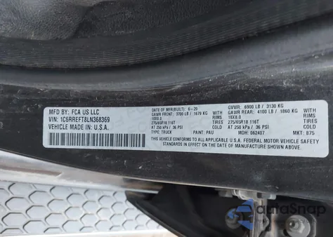 2020 Ram 1500 Big Horn 4X2 5'7 Box z USA, uszkodzony, nr VIN 1C6RREFT8LN368369